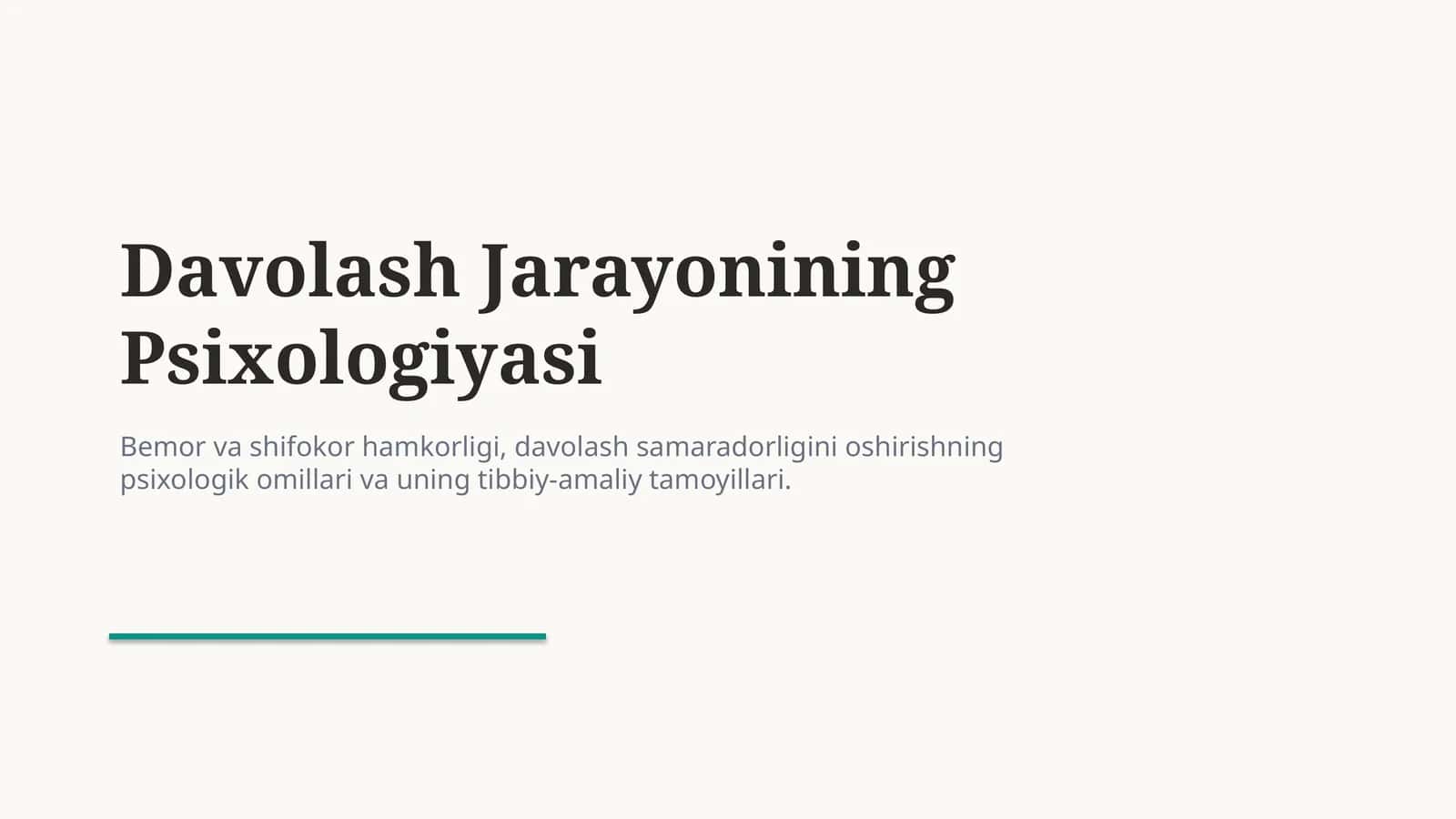 Davolash jarayonining psixologiyasi — bemor bilan samarali yondashuv