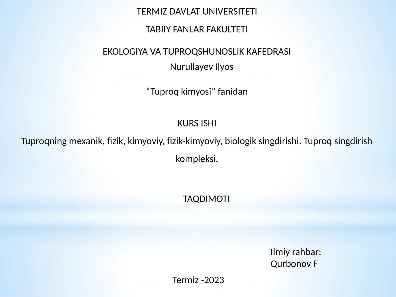 Tuproq kimyosi kurs ishi
