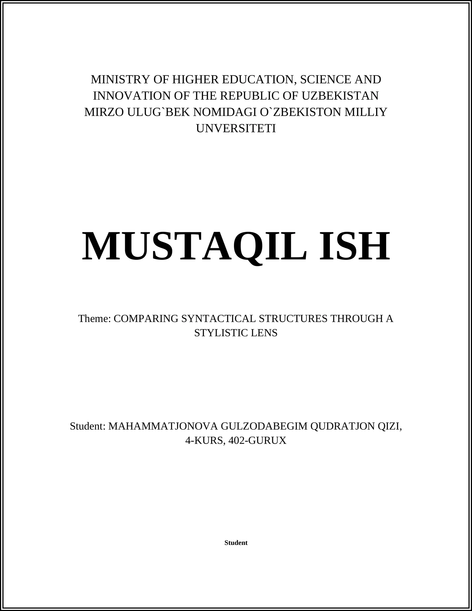 COMPARATIVE SYNTAX IN ENGLISH LITERATURE