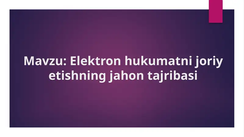 Elektron hukumatni joriy etishning jahon tajribasi