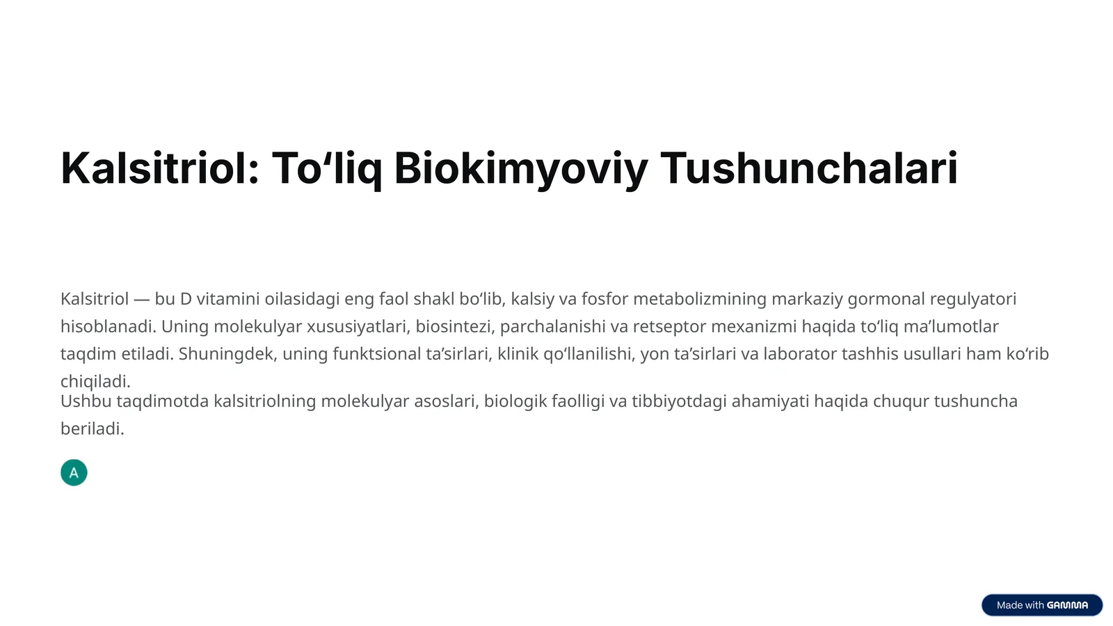 Kalsitriol: To‘liq Biokimyoviy Tushunchalari