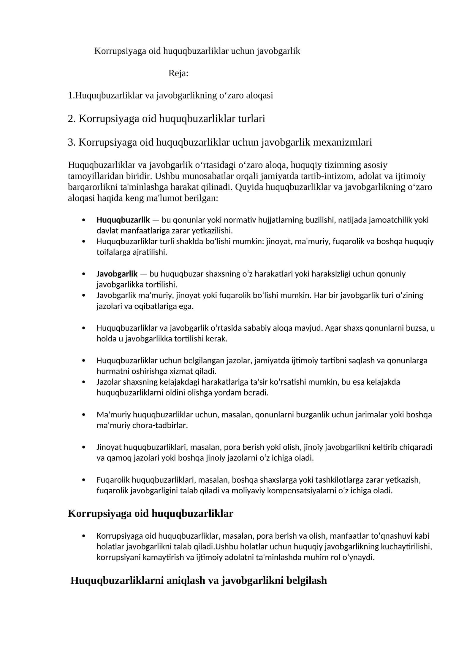 Korrupsiyaga oid huquqbuzarliklar uchun javobgarlik