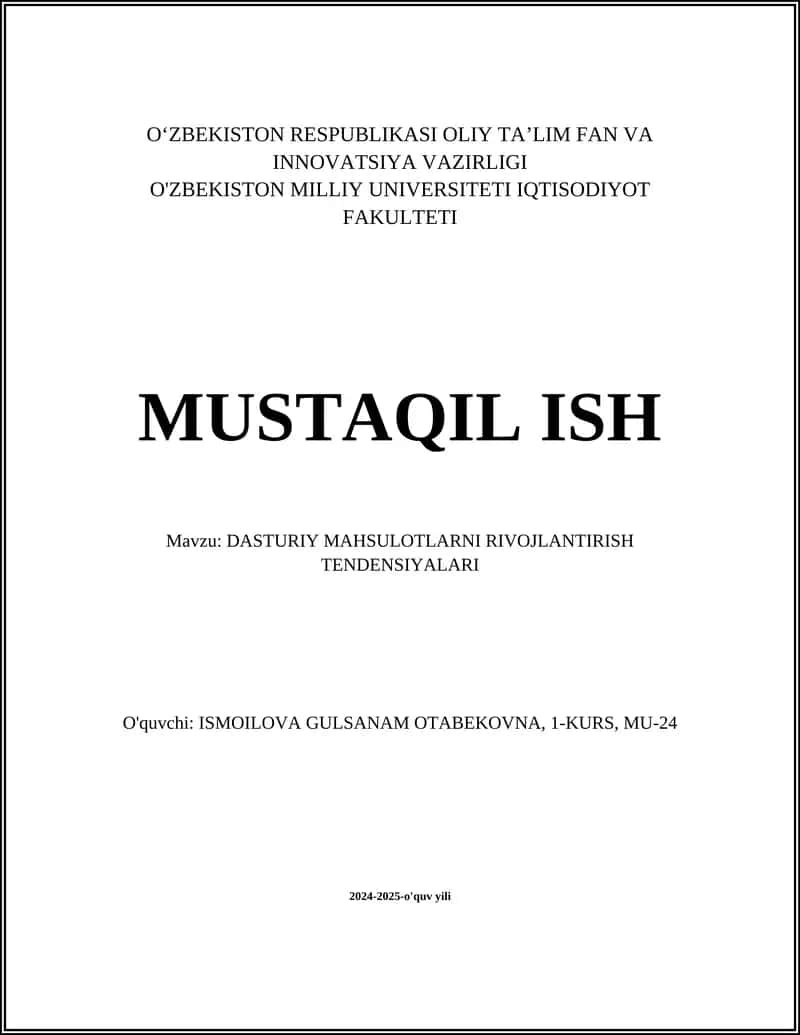 DASTURIY MAHSULOTLARNI RIVOJLANTIRISH TENDENSIYALARI