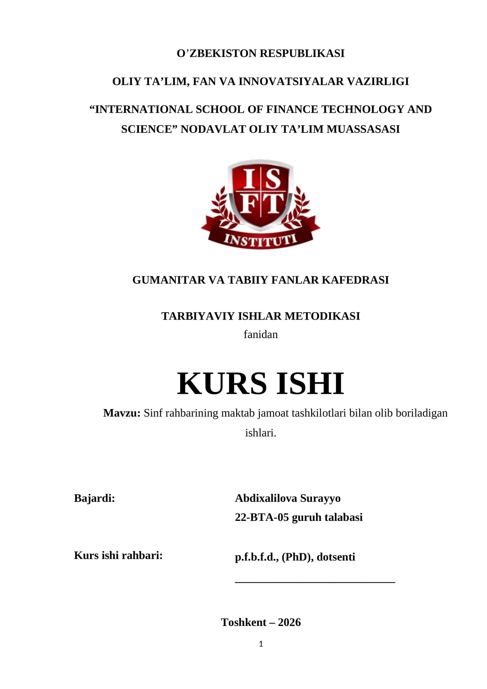Sinf rahbarining maktab jamoat tashkilotlari bilan olib boriladigan ishlari