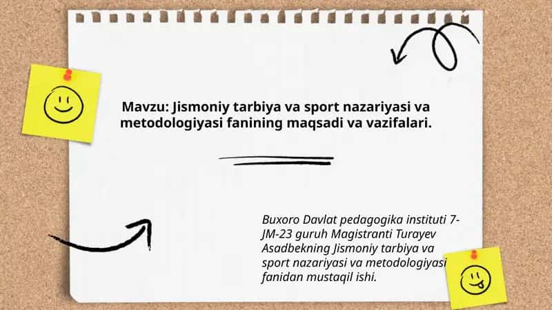 Jismoniy tarbiya va sport nazariyasi va metodologiyasi fanining maqsadi va vazifalari
