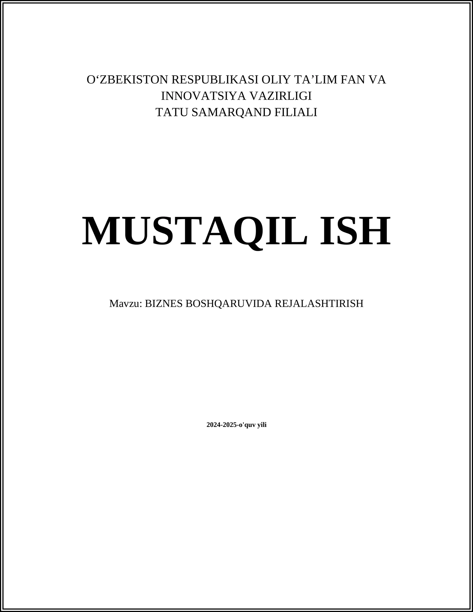 BIZNES BOSHQARUVIDA REJALASHTIRISH