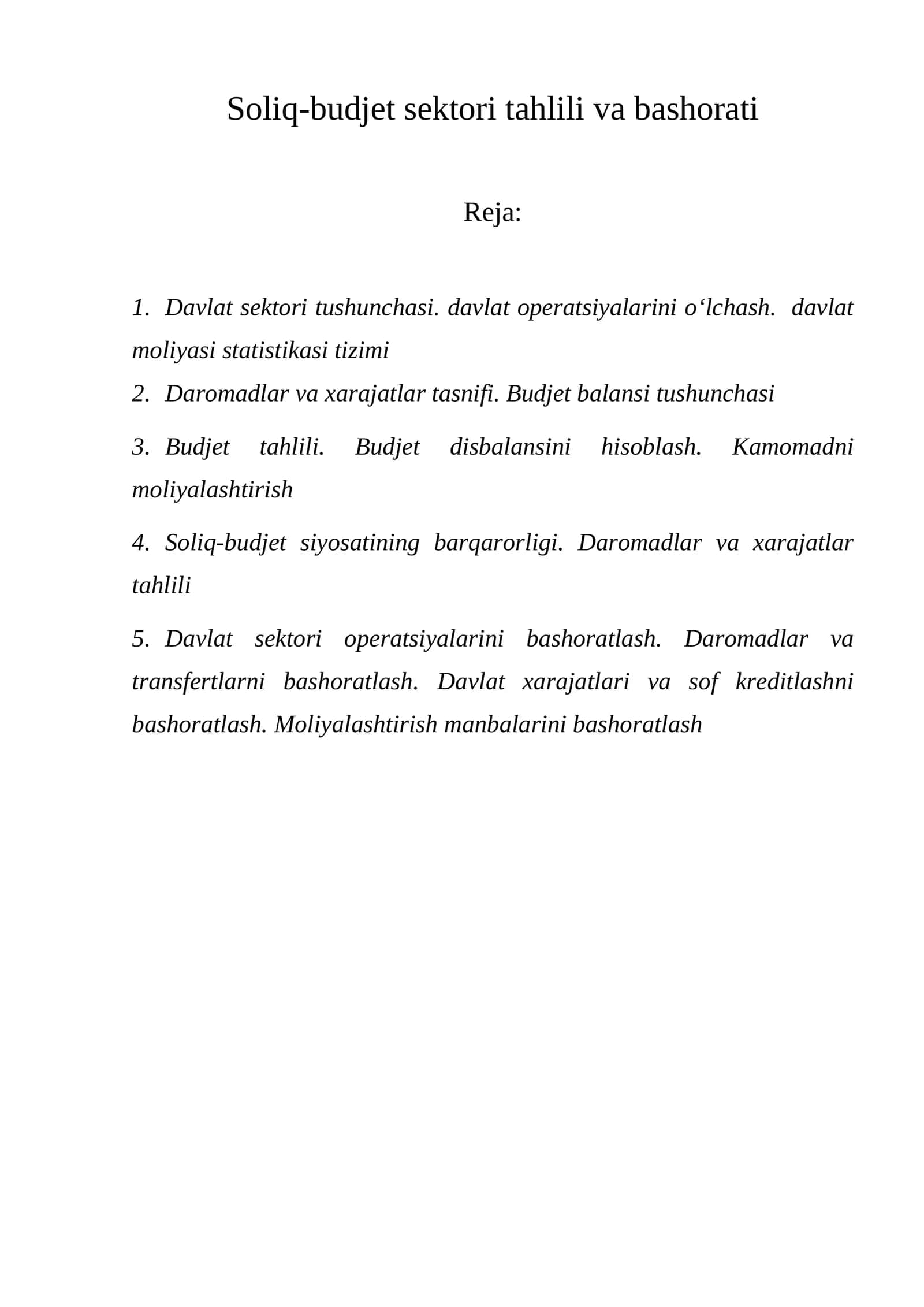 Soliq-budjet sektori tahlili va bashorati