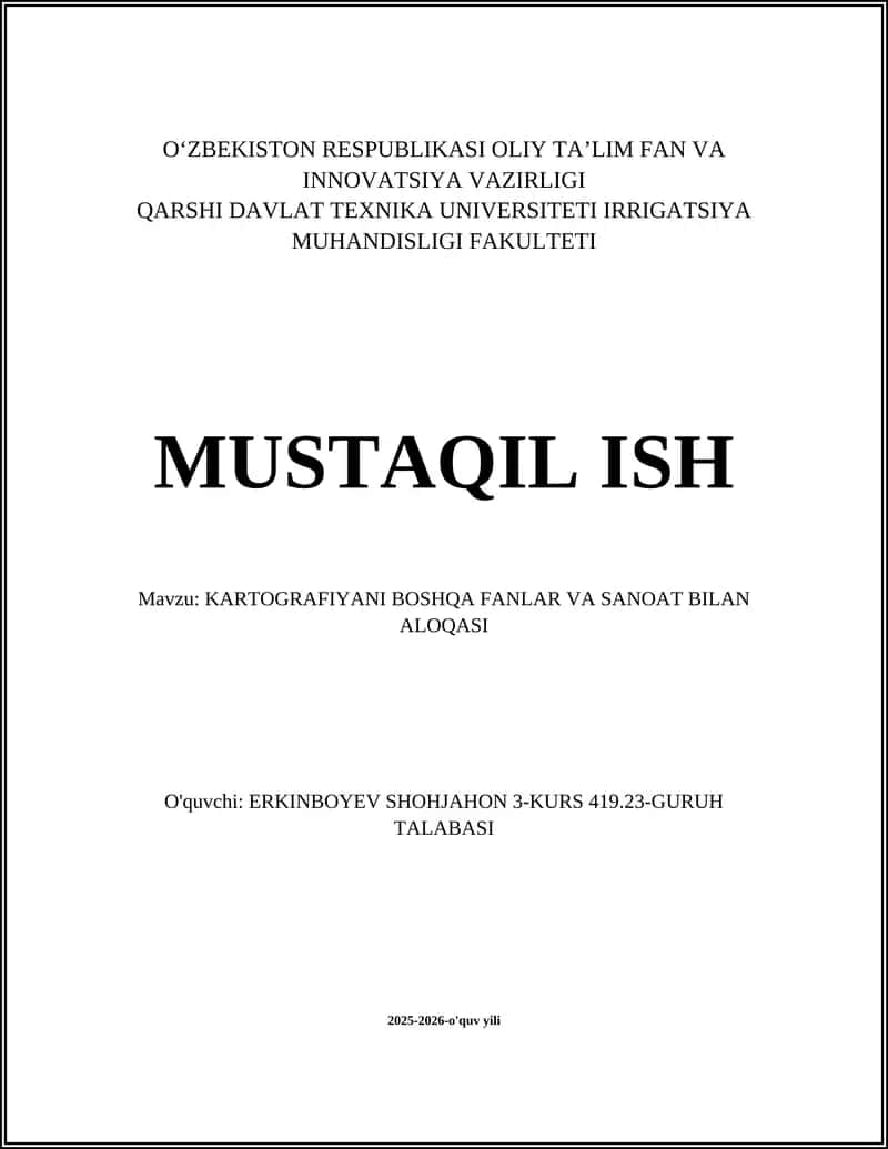 KARTOGRAFIYANI BOSHQA FANLAR VA SANOAT BILAN ALOQASI