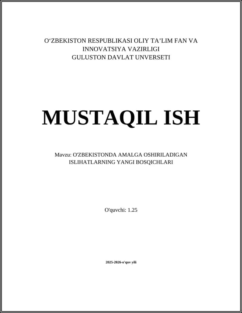 O'ZBEKISTONDA AMALGA OSHIRILADIGAN ISLIHATLARNING YANGI BOSQICHLARI