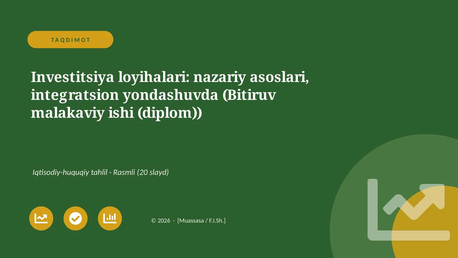 Investitsiya loyihalari: nazariy asoslari, integratsion yondashuvda (Bitiruv malakaviy ishi (diplom))