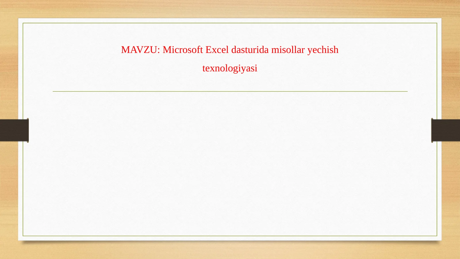 Microsoft Excel dasturida misollar yechish texnologiyasi