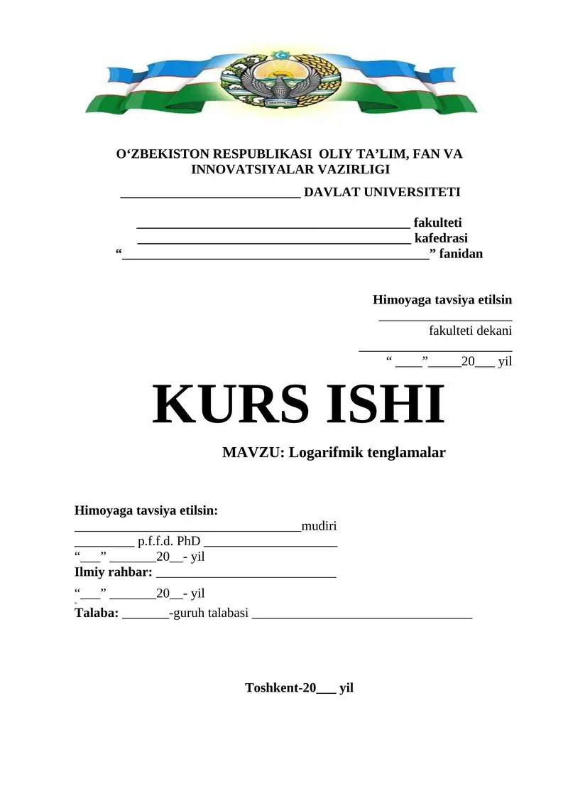KURS ISHI - Logarifmik tenglamalar