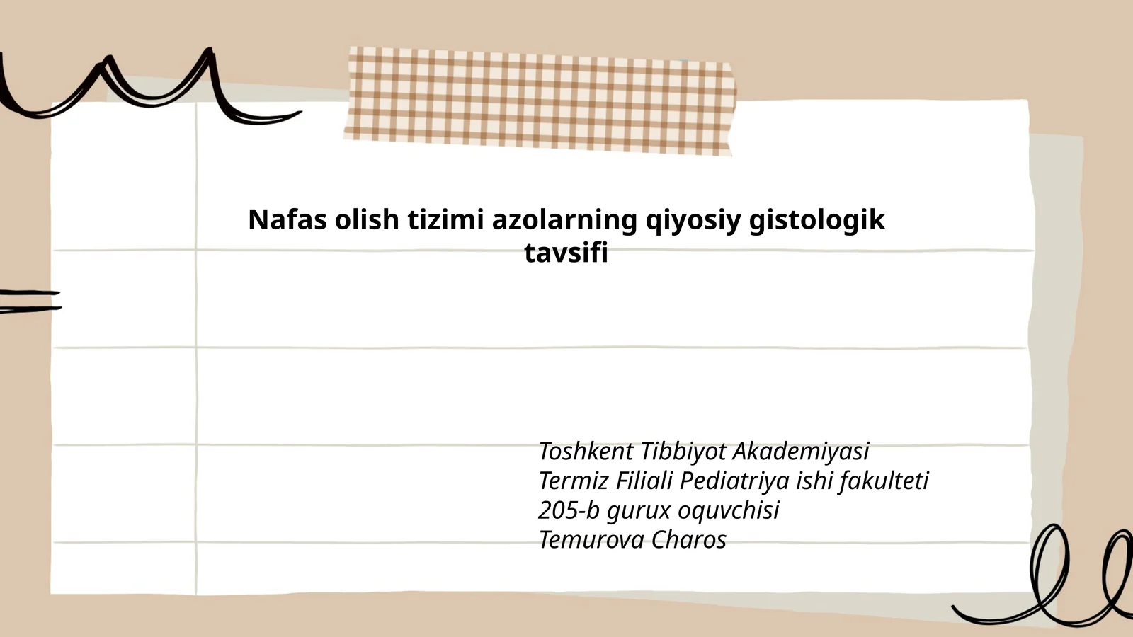 Nafas olish tizimi azolarning qiyosiy gistologik tavsifi