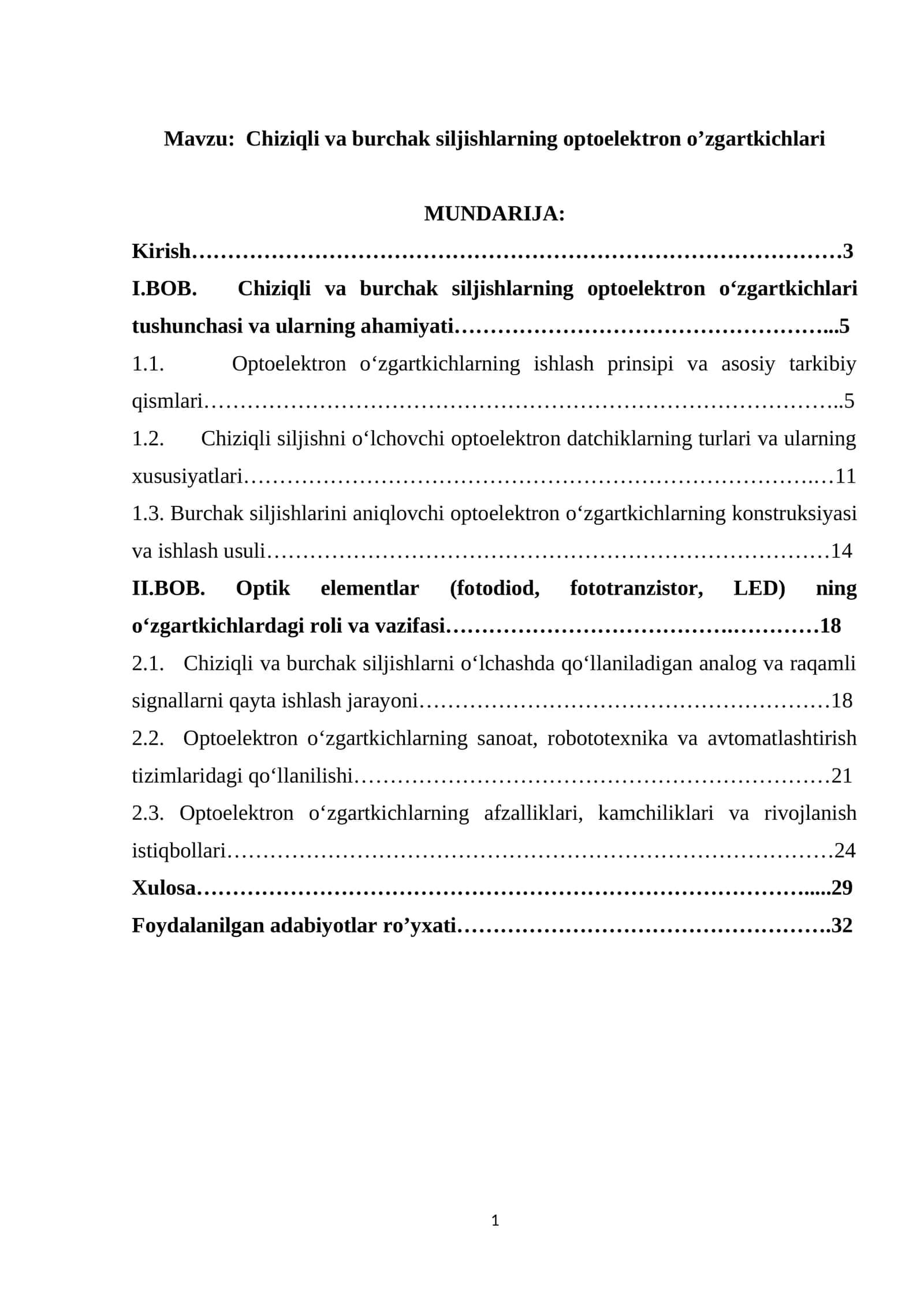 Chiziqli va burchak siljishlarning optoelektron o’zgartkichlari