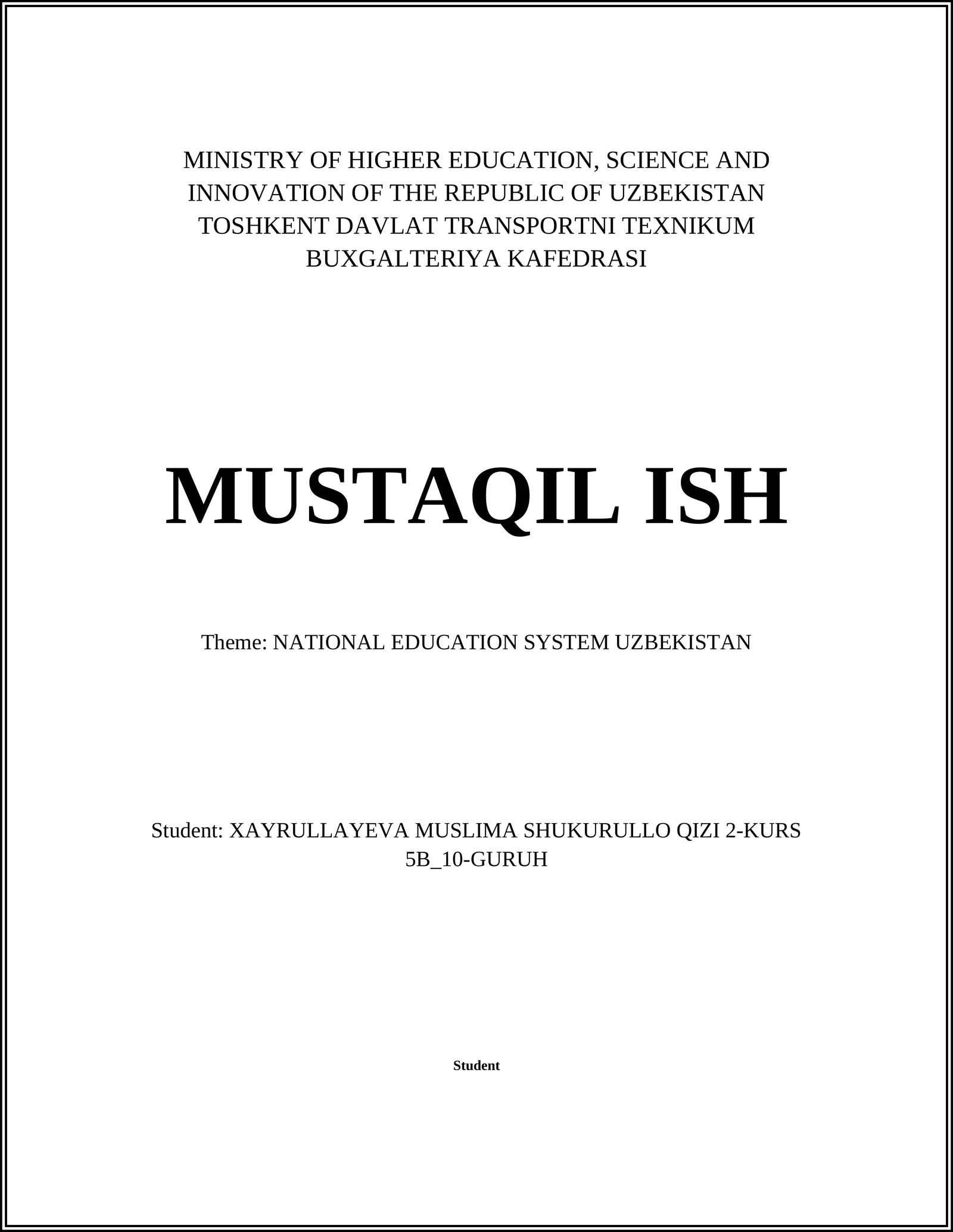 Overview of the National Education System in Uzbekistan