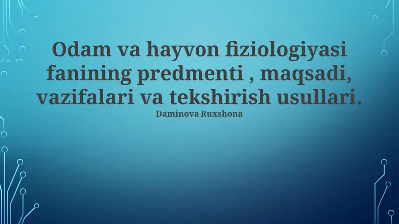 Inson va Hayvon Fiziologiyasi