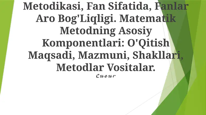 Boshlang'Ich Sinflarda Matematika O'Qitish Metodikasi