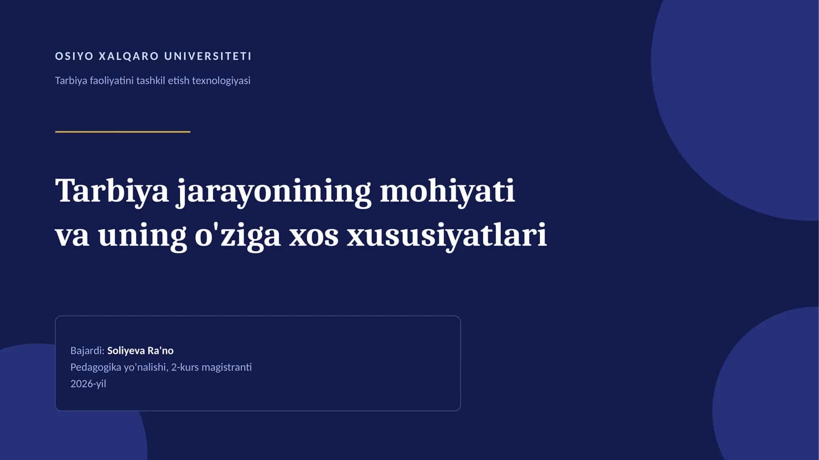Tarbiya faoliyatini tashkil etish texnologiyasi