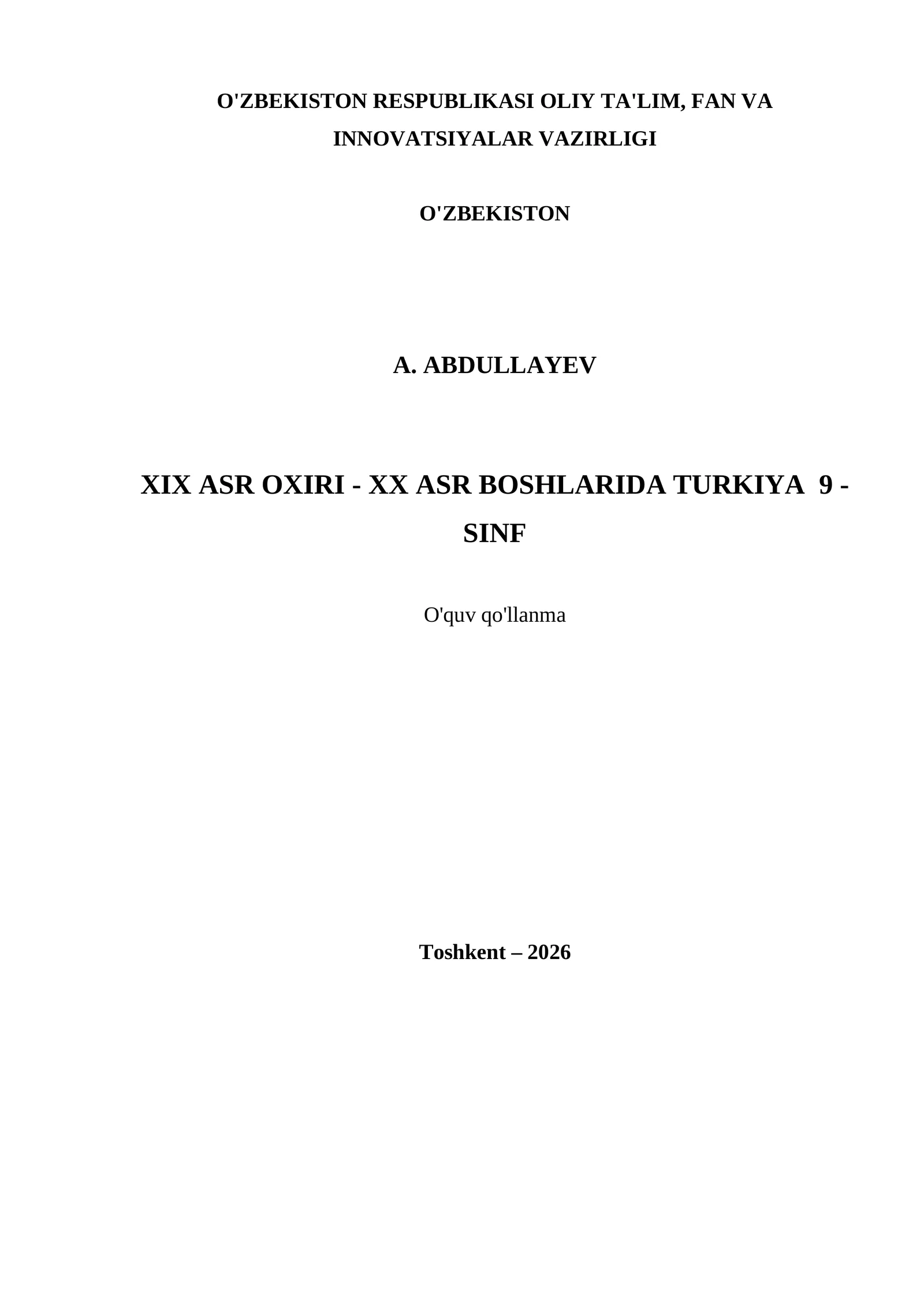XIX ASR OXIRI - XX ASR BOSHLARIDA TURKIYA 9 - SINF