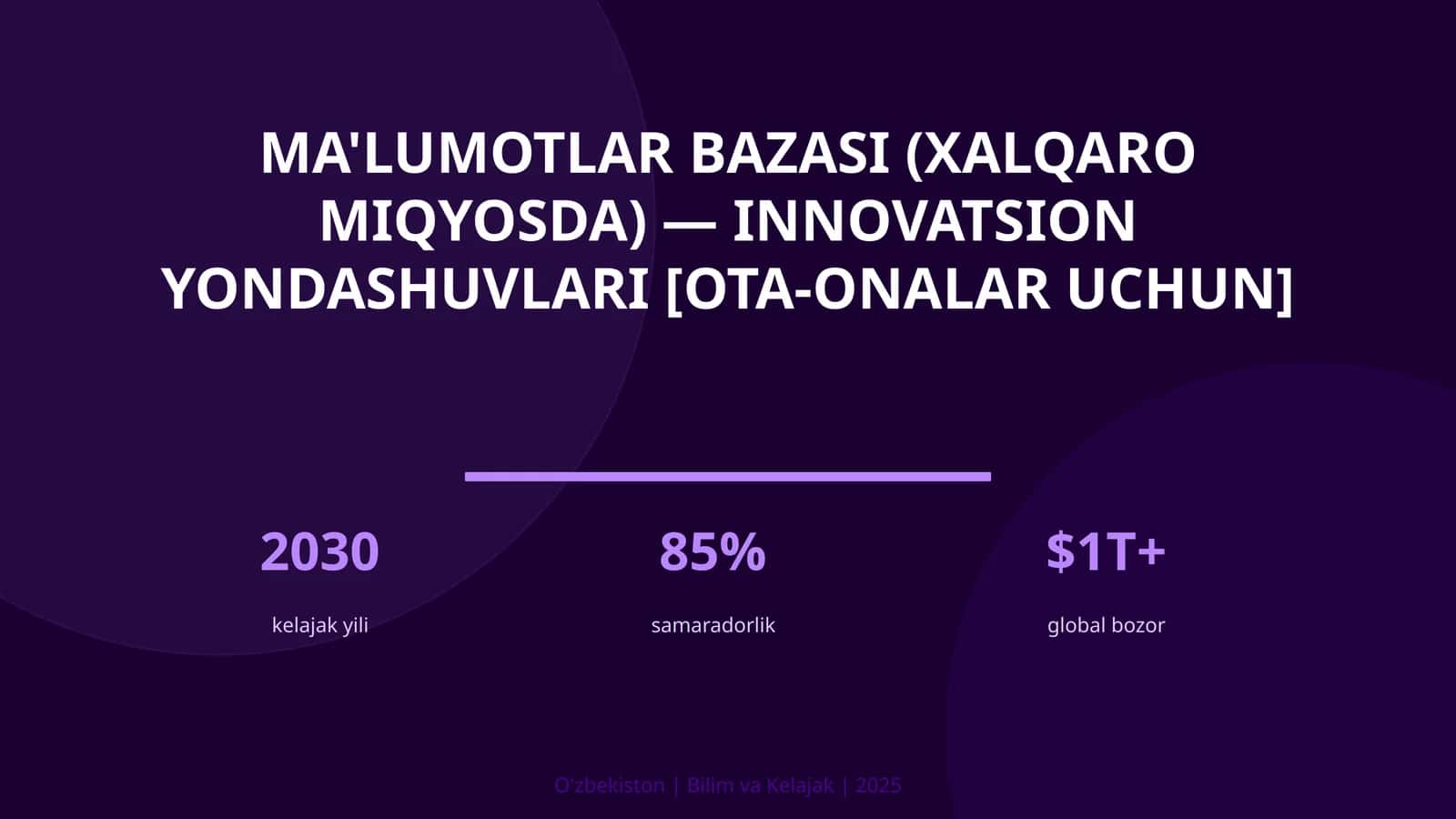 Ma'lumotlar bazasi (xalqaro miqyosda) — innovatsion yondashuvlari [ota-onalar uchun]
