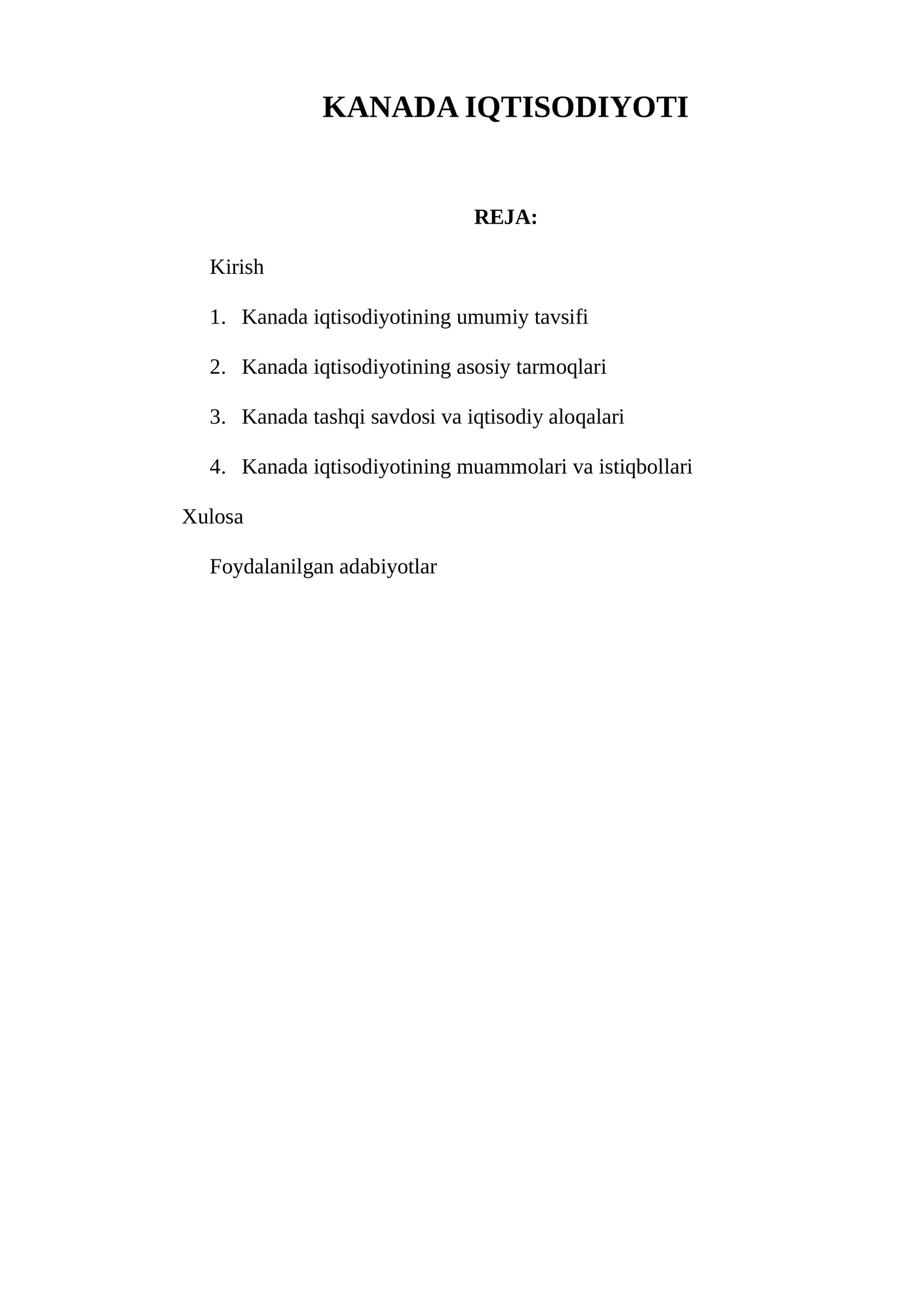 KANADA IQTISODIYOTI
