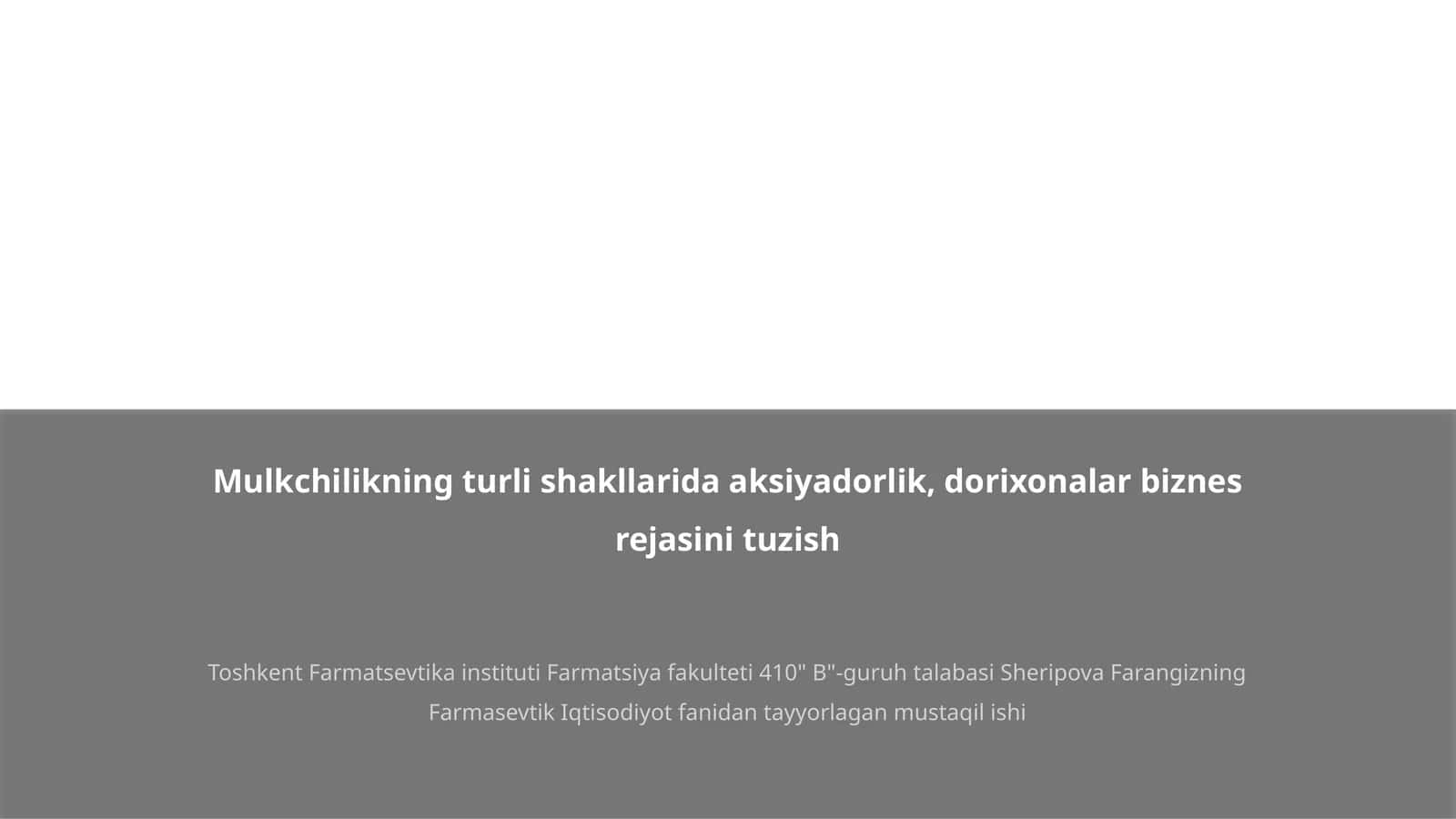 Dorixonalar biznes rejasini tuzish