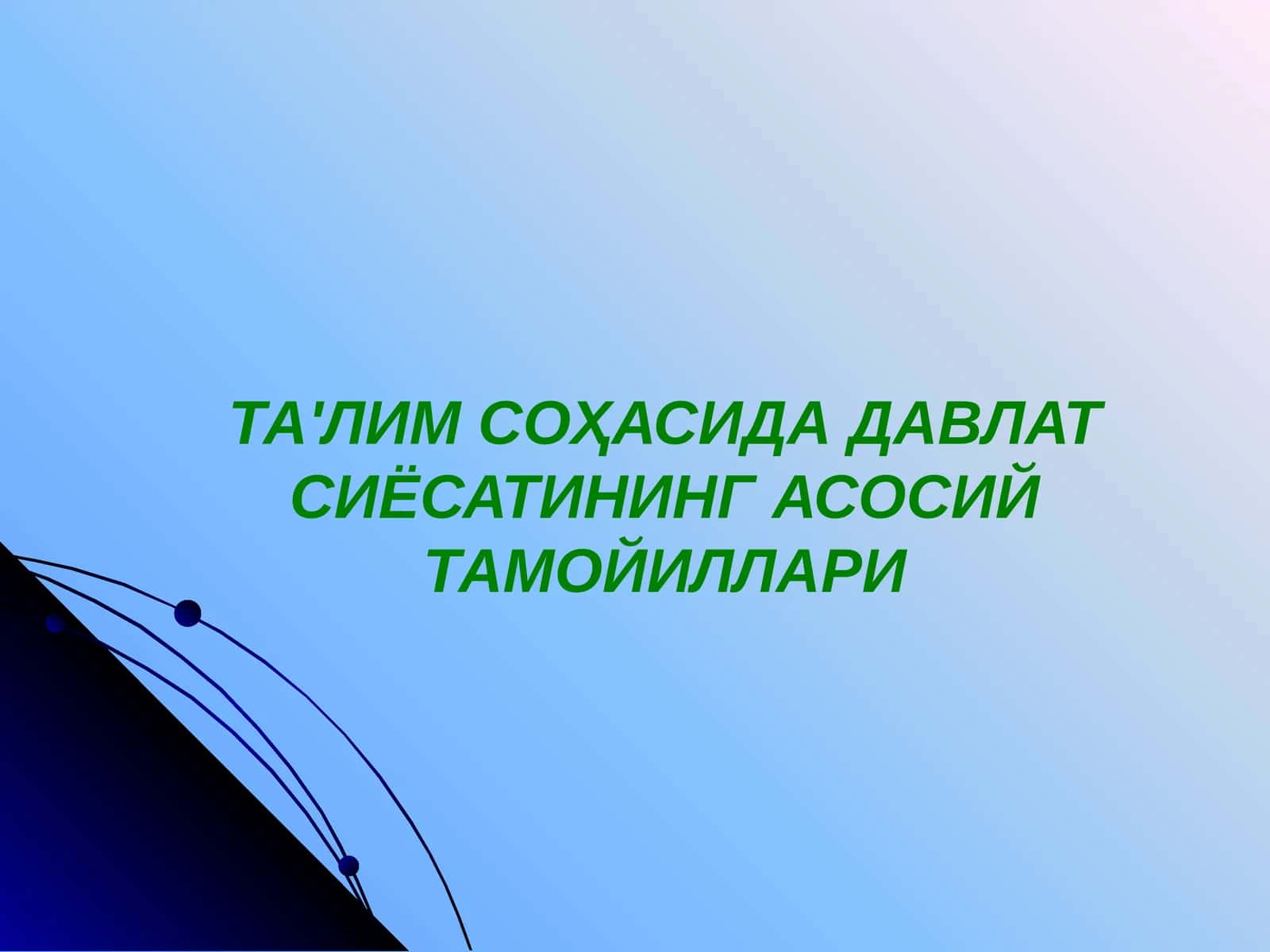 ТА'ЛИМ СОҲАСИДА ДАВЛАТ СИЁСАТИНИНГ АСОСИЙ ТАМОЙИЛЛАРИ