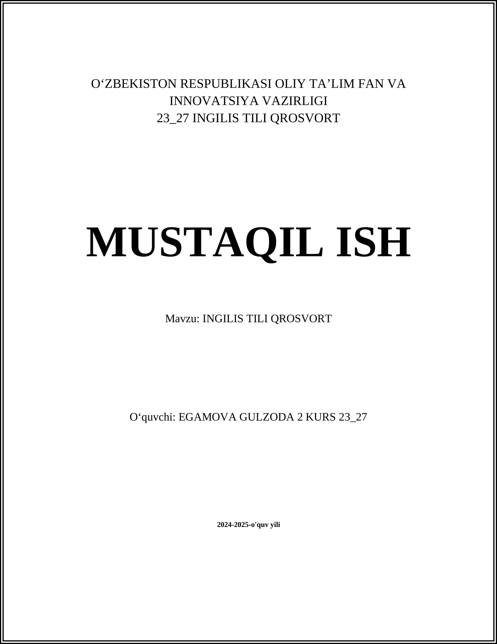 INGILIS TILI QROSVORT