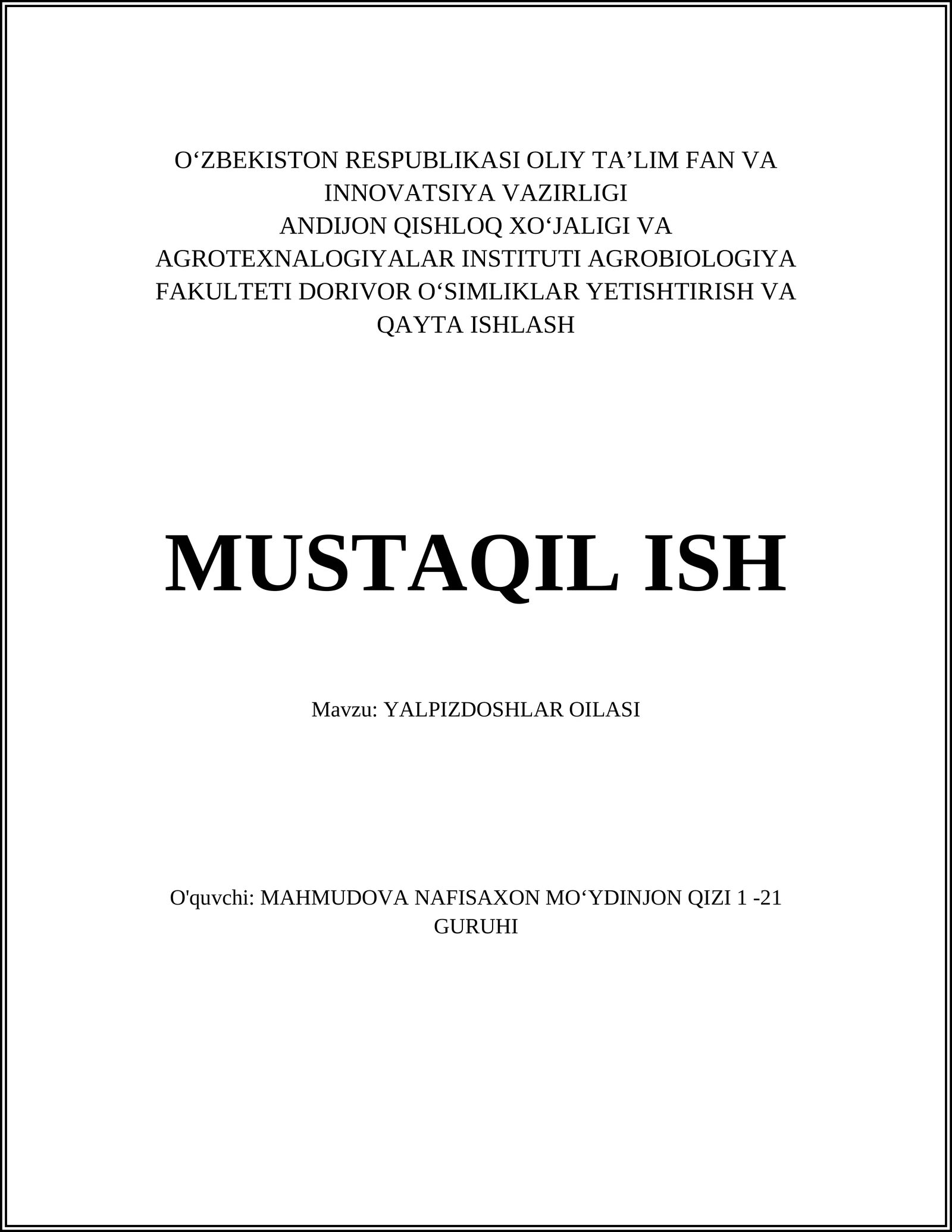 YALPIZDOSHLAR OILASI