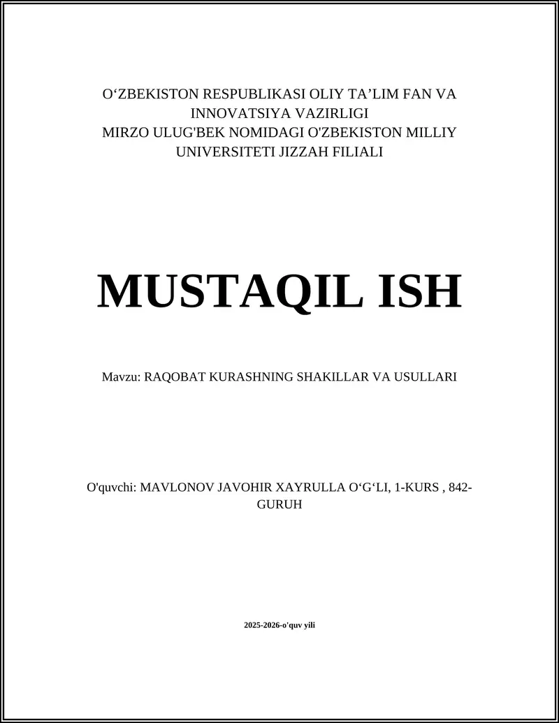 RAQOBAT KURASHNING SHAKILLAR VA USULLARI