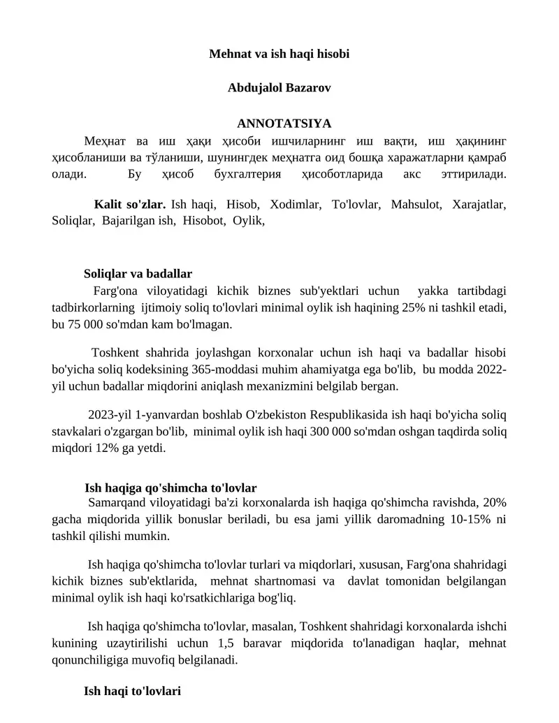 Mehnat va ish haqi hisobi