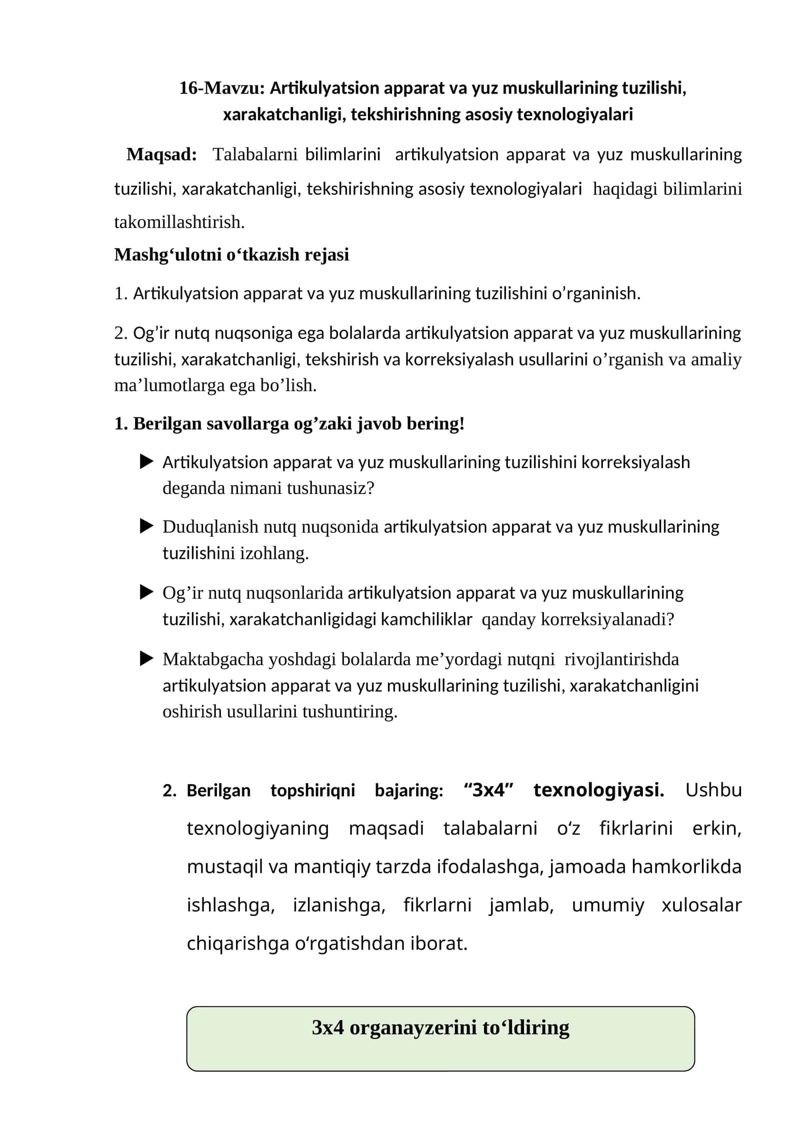 Artikulyatsion apparat va yuz muskullarining tuzilishi