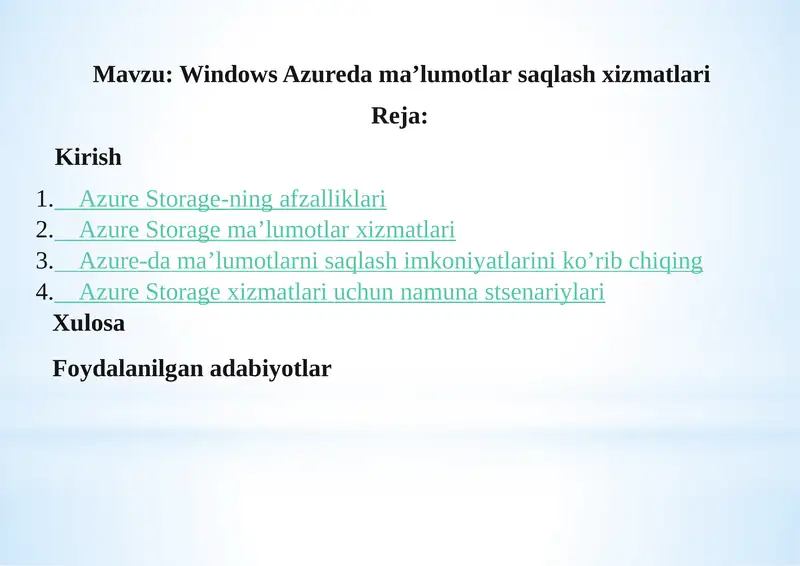 Windows Azure ma'lumotlarni saqlash xizmatlari