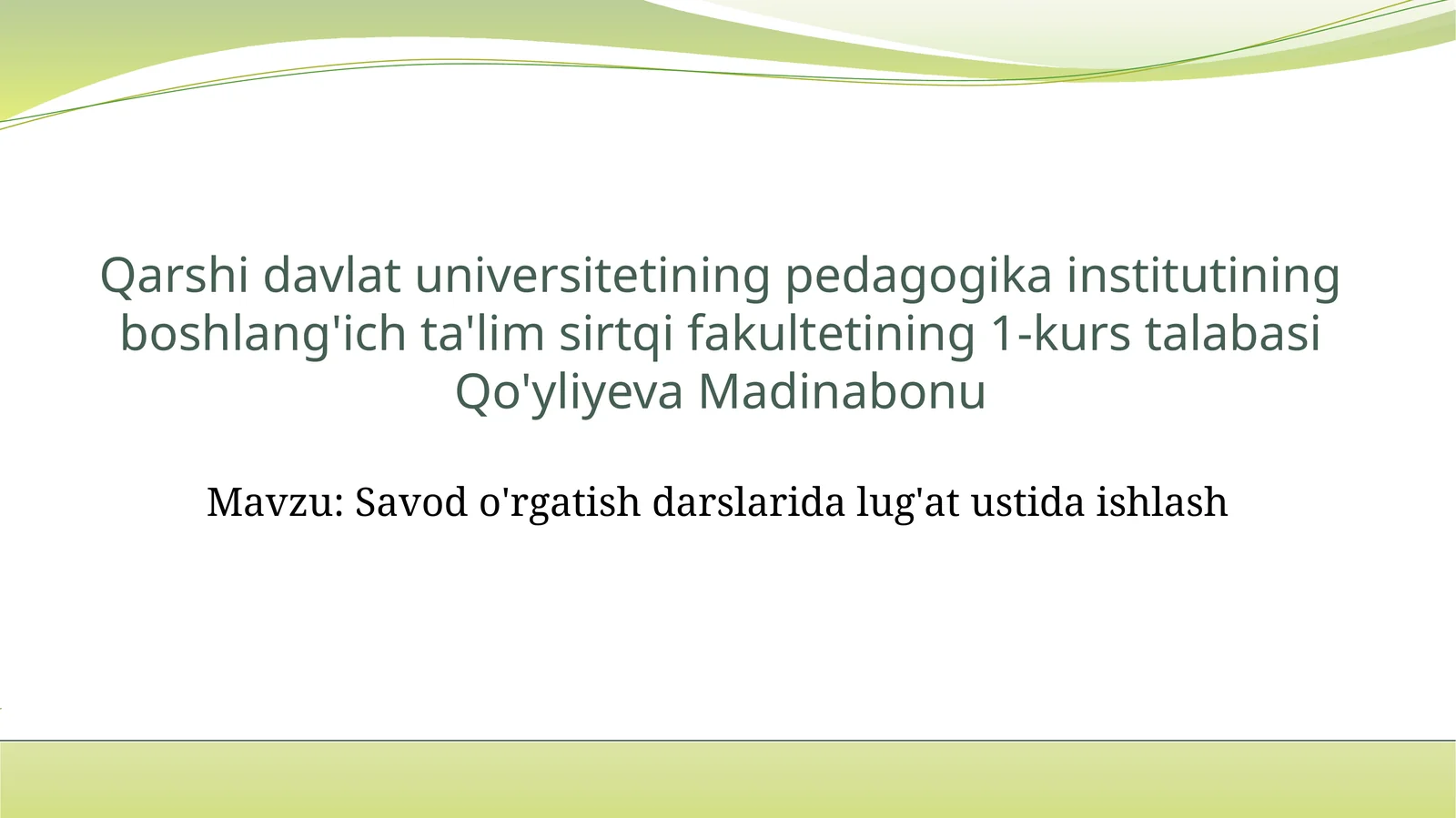 Savodo'rgatish darslarida lug'at ustida ishlash