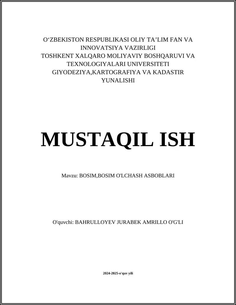 BOSIM,BOSIM O'LCHASH ASBOBLARI
