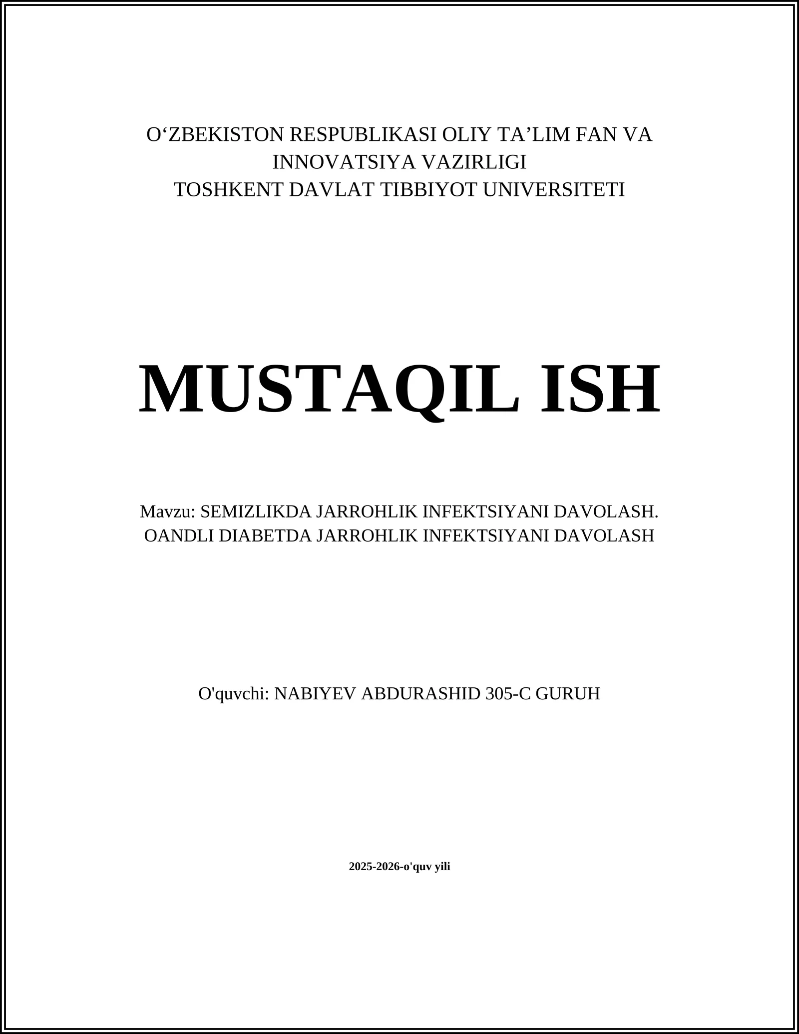 SEMIZLIKDA JARROHLIK INFEKTSIYANI DAVOLASH