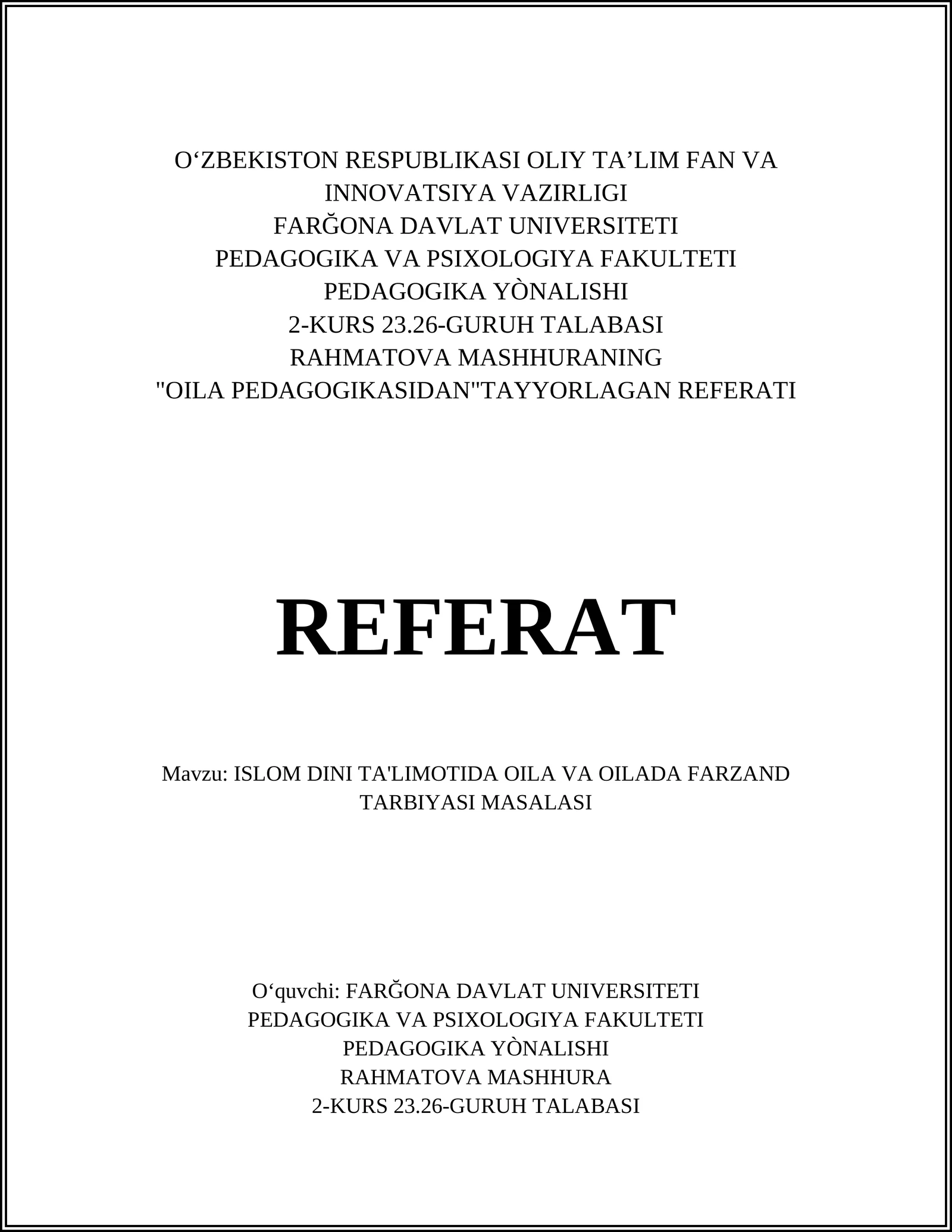 OILA PEDAGOGIKASIDAN