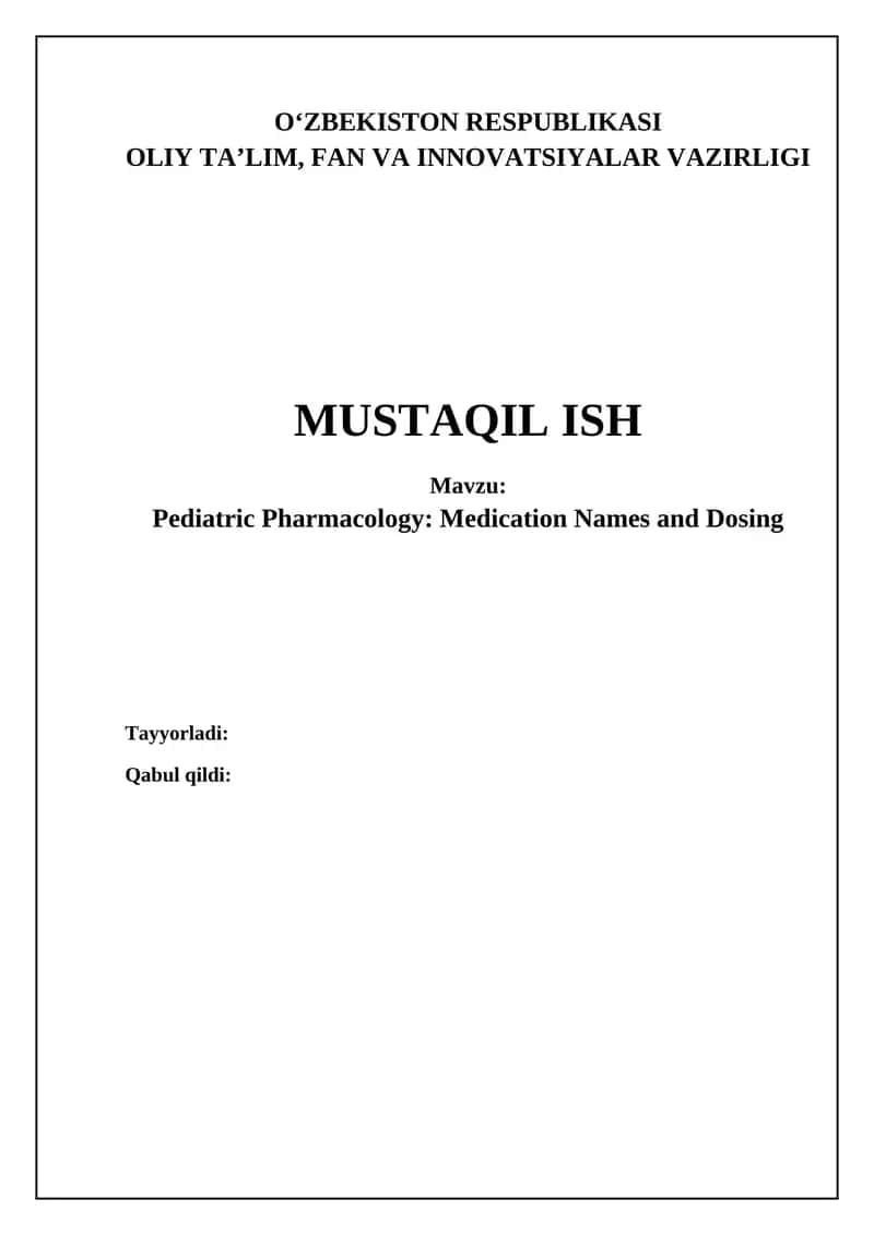 Pediatriya Farmakologiyasi