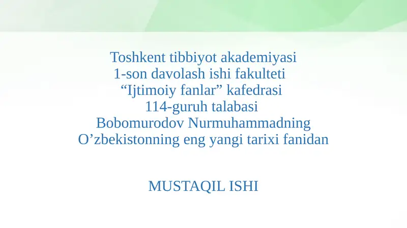 O‘zbekiston Respublikasi Prezidenti tomonidan ilgari surilgan beshtamuhim tashabbus