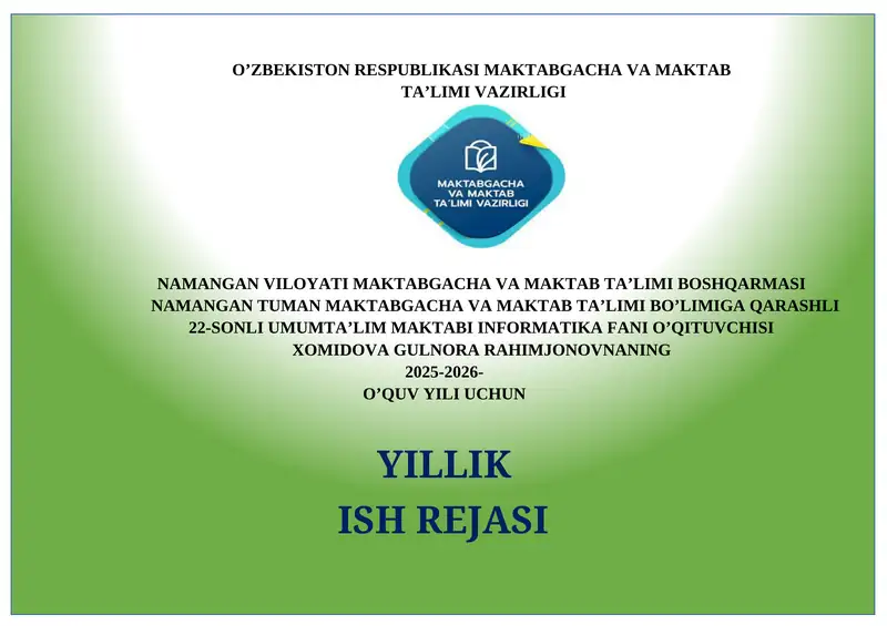 5-SINF “INFORMATIKA VA AT” FANI TAQVIM