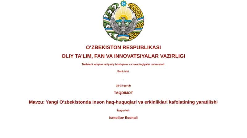 Yangi O‘zbekistonda inson haq-huquqlari va erkinliklari kafolatining yaratilishi