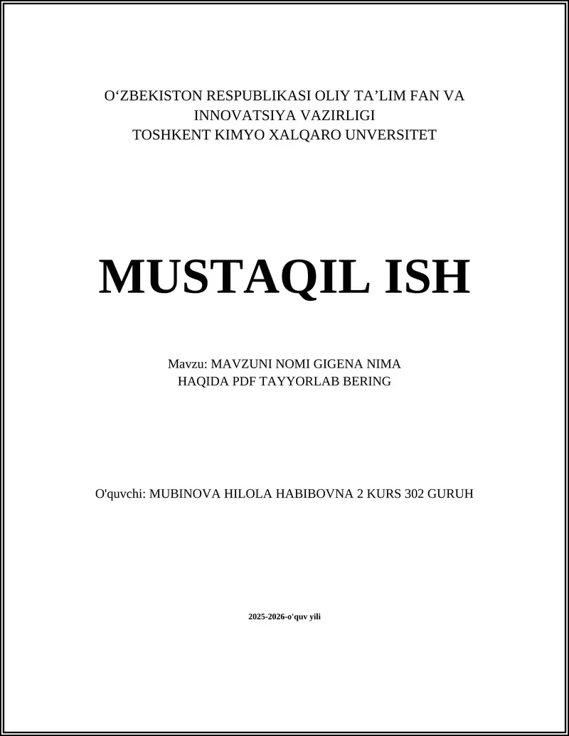 GIGIENA NIMA HAQIDA PDF TAYYORLAB BERING