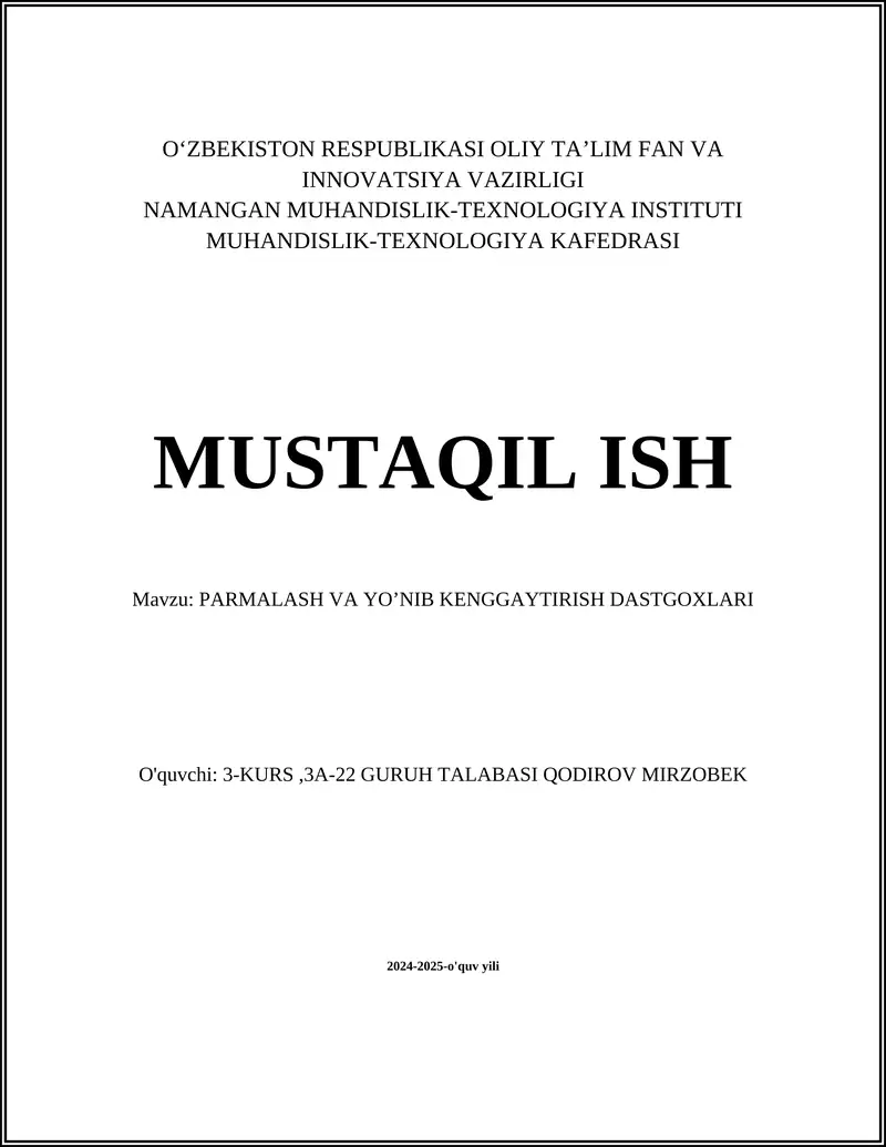 Parmalash uskunalarining turlari