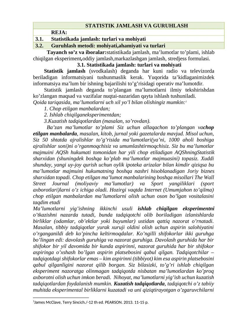 STATISTIK JAMLASH VA GURUHLASH
