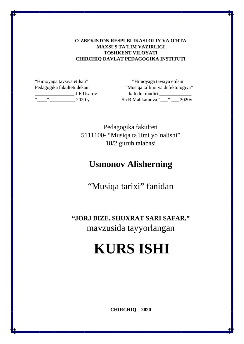 "JORJ BIZE. SHUXRAT SARI SAFAR."