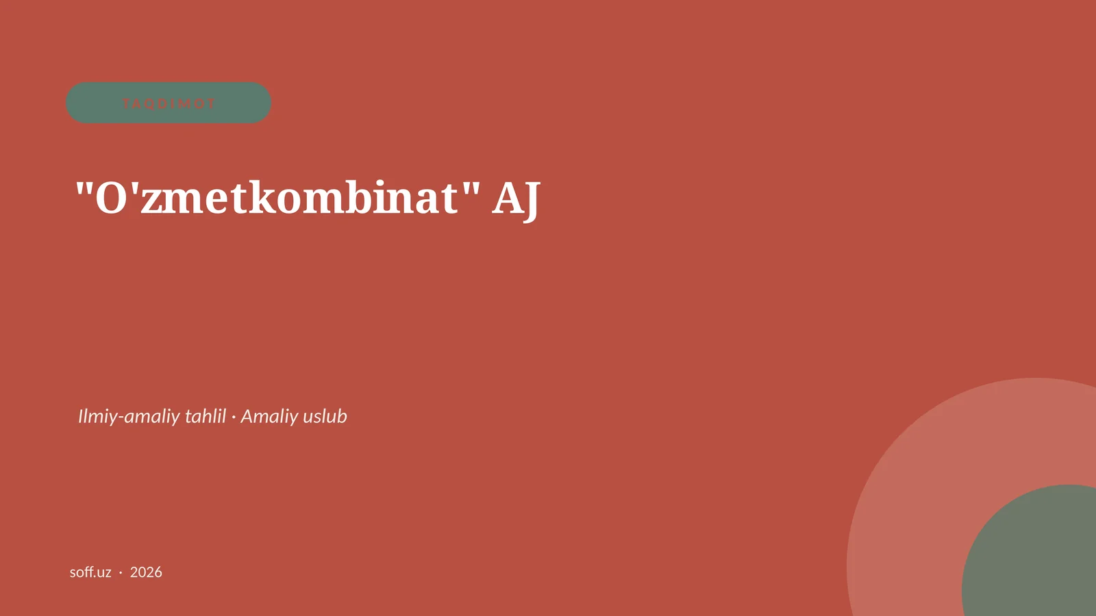 "O'zmetkombinat" AJ Ilmiy-amaliy tahlil