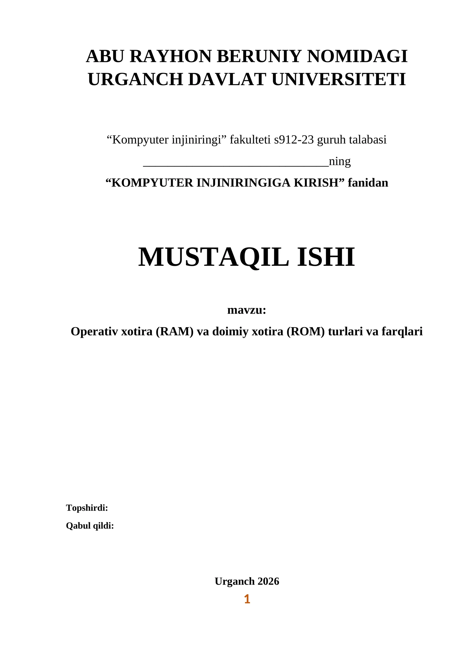 Operativ xotira (RAM) va doimiy xotira (ROM) turlari va farqlari