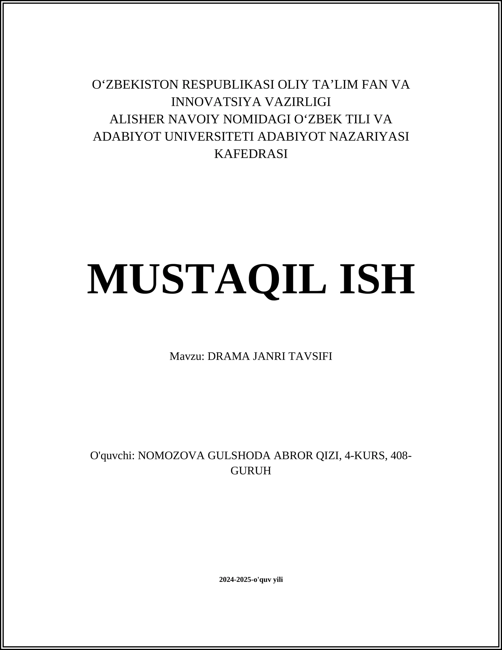 DRAMA JANRI TAVSIFI