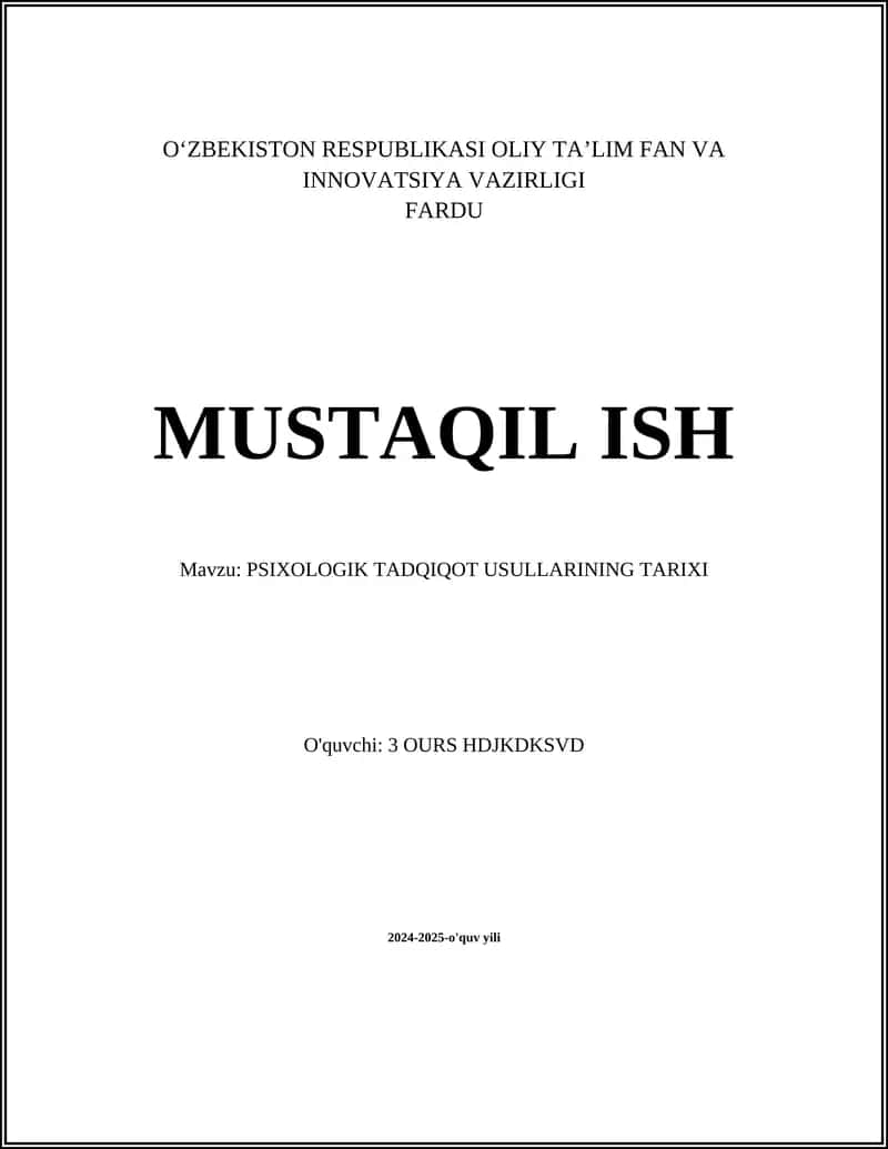 PSIXOLOGIK TADQIQOT USULLARINING TARIXI