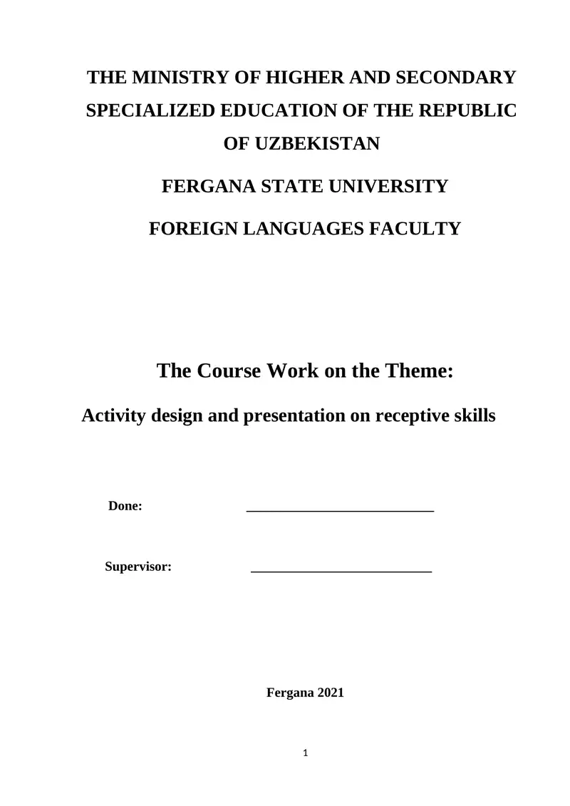Activity design and presentation on receptive skills